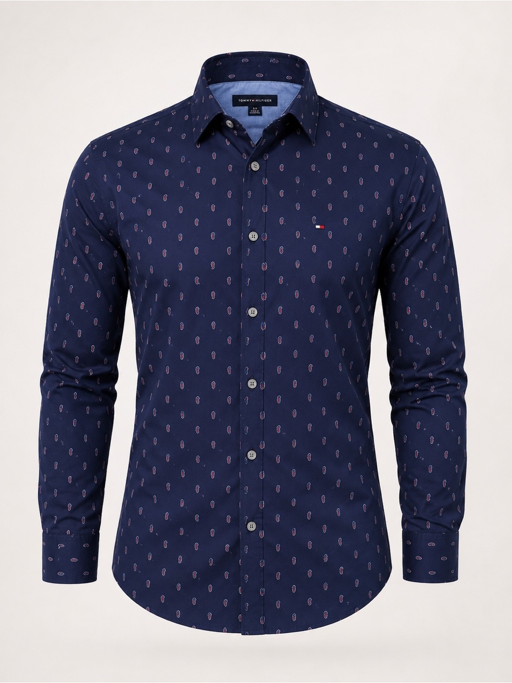 Tommy Hilfiger Navy Paisley Button Down Shirt Men’s S Premium 2-Ply
